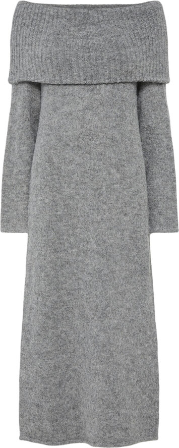 Pieces PCPAM LS OFF SHOULDER KNIT DRESS BC Grå