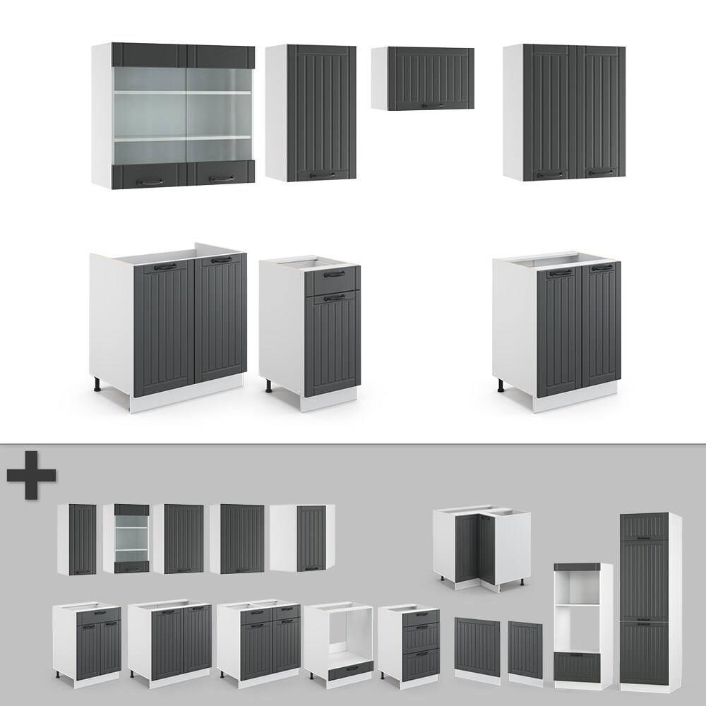 Vicco Küche Fame-Line 240 cm Küchenzeile Landhaus Küchenblock Einbau Anthrazit
