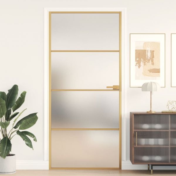 vidaXL Porta Interior 93x201,5 cm Vidro Temperado e Alumínio Dourado - 1303229803