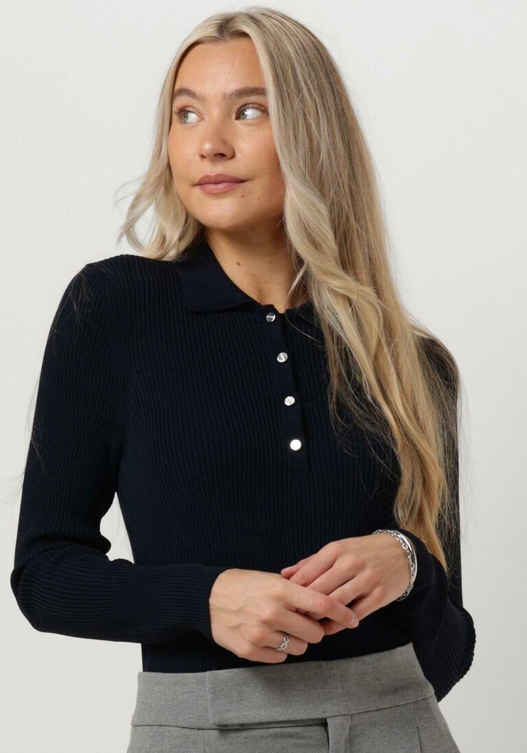 VANILIA donkerblauwe vanilia trui fitted polo longsleeve