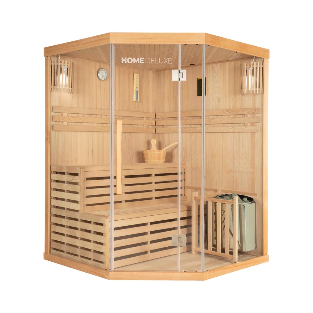 Home Deluxe - Traditionele Sauna - SKYLINE XL - 150 x 150 x 200 cm - voor 2-3 personen, hemlock, incl. saunakachel, saunatoebehoren | Stoomsauna, opgietsauna, Finse sauna, biosauna
