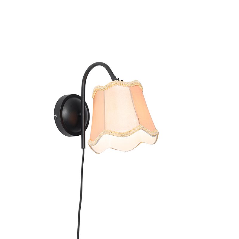 Klassieke wandlamp zwart met lampenkap goud - Nona