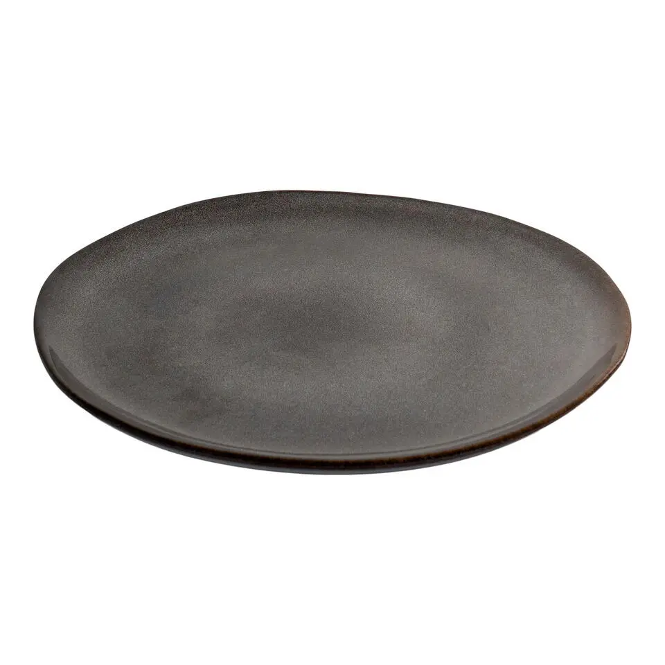 Hioshop Selma Dinerdbord keramiek set van 4 grijs- bruin