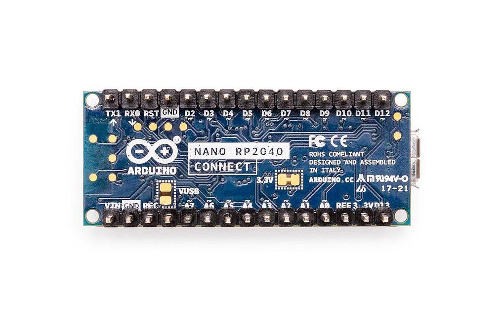 Entwicklerboard Arduino Nano RP2040 Connect mit PinleistenAuf Raspberry Pi RP2040 Cortex M0+ Mikrocontroller basierendes Arduino Board