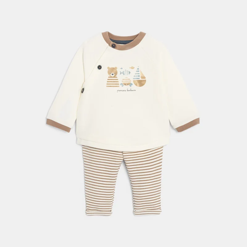 Sweat molleton et pantalon rayé beige bébé garçon Beige