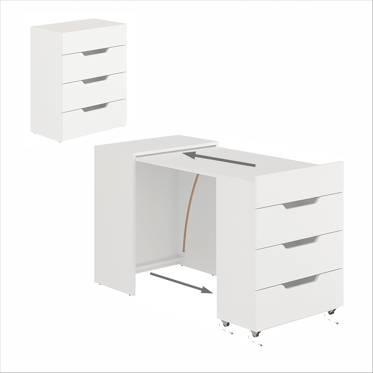 KOMTO Schreibtisch Weiß mit 3 Schubladen – Computertisch, Klappschreibtisch mit Stauraum, PC Tisch, Bürotisch für kleine Räume | Table FOLDY2 128 x 60 x 75 cm