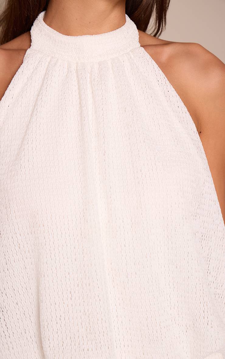 Blanc Ensemble Body Bouffant Col Américain Texturé