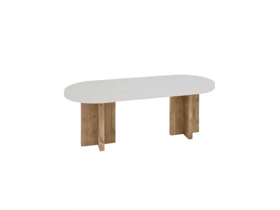 Table basse en microciment blanc cassé et vieilli 120x40cm - TOKYO - DECOWOOD