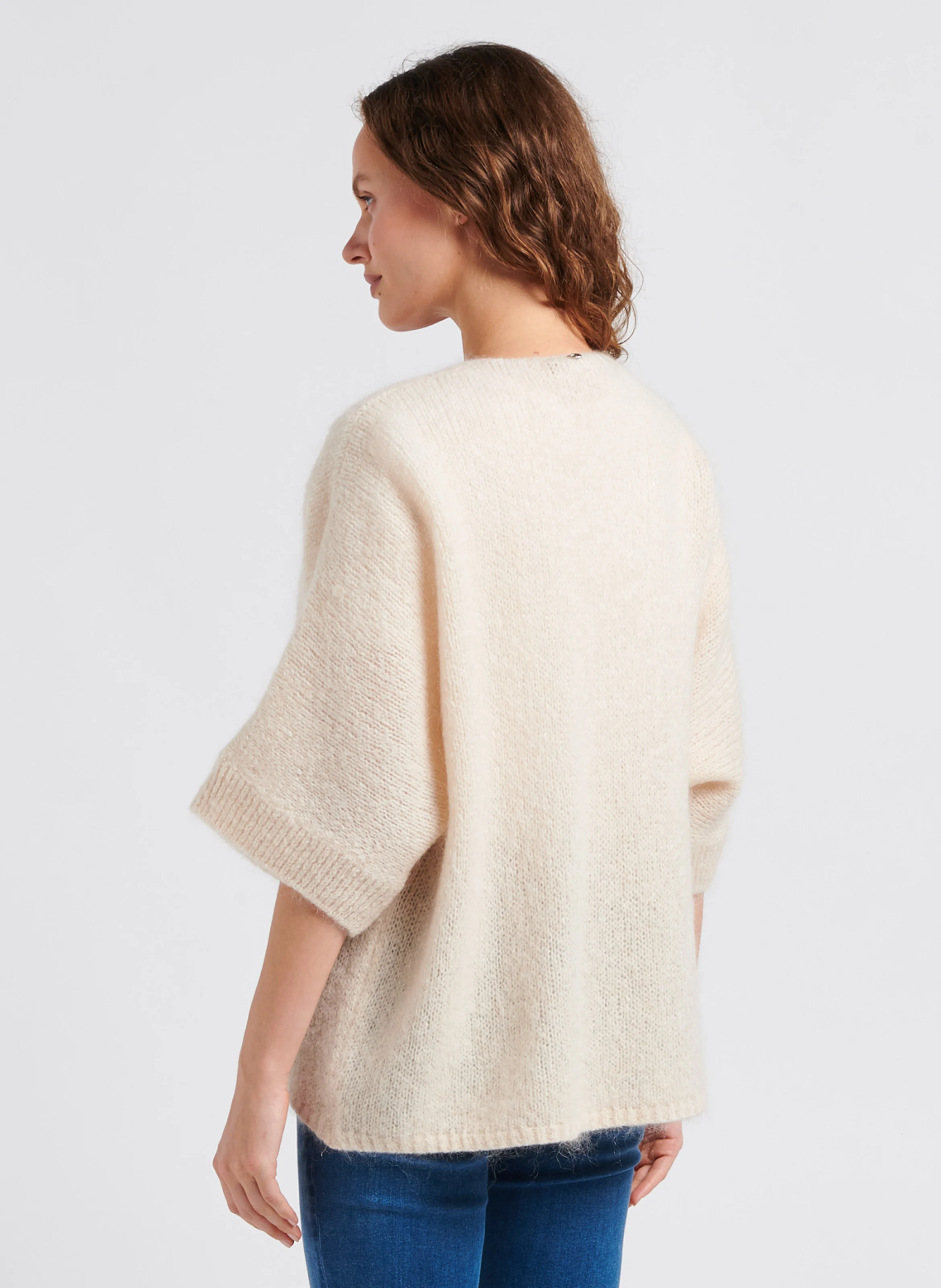 Gilet à col V ample en maille mélangée | Blanc
