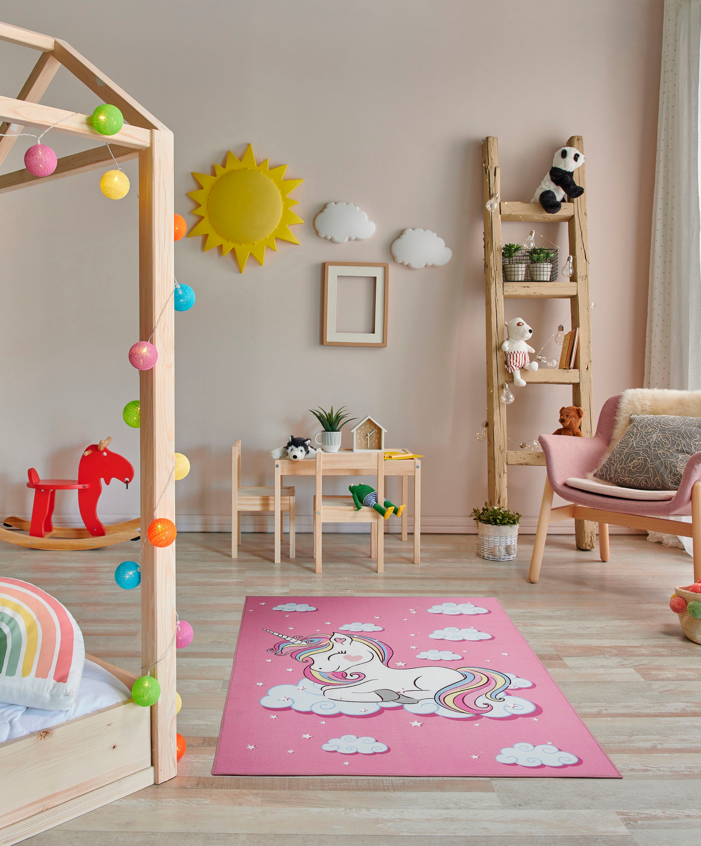 Andiamo Kinderteppich »Einhorn« rechteckig 6 mm Höhe Kurzflor, Motiv Einhorn, Kinderzimmer
