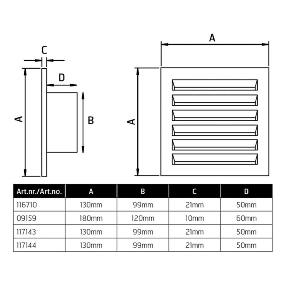 VENTILASJONSRIST FLEXIT 100KV2 HVIT Ø99 MM