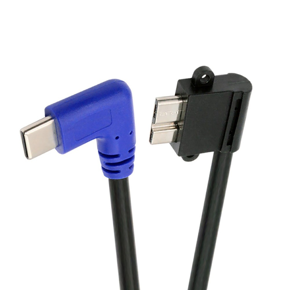 (30cm) USB C auf Micro USB B 3.0 Nylon Kabel für Festplatten 90 Grad Winkel (5Gbit/s) - Schwarz