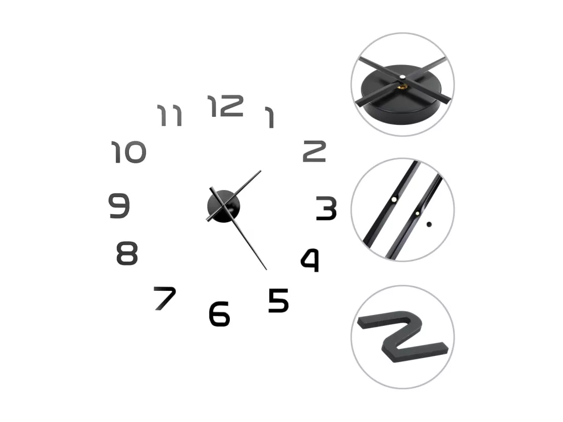 Horloge murale 3D Design moderne 100 cm XXL Noir
