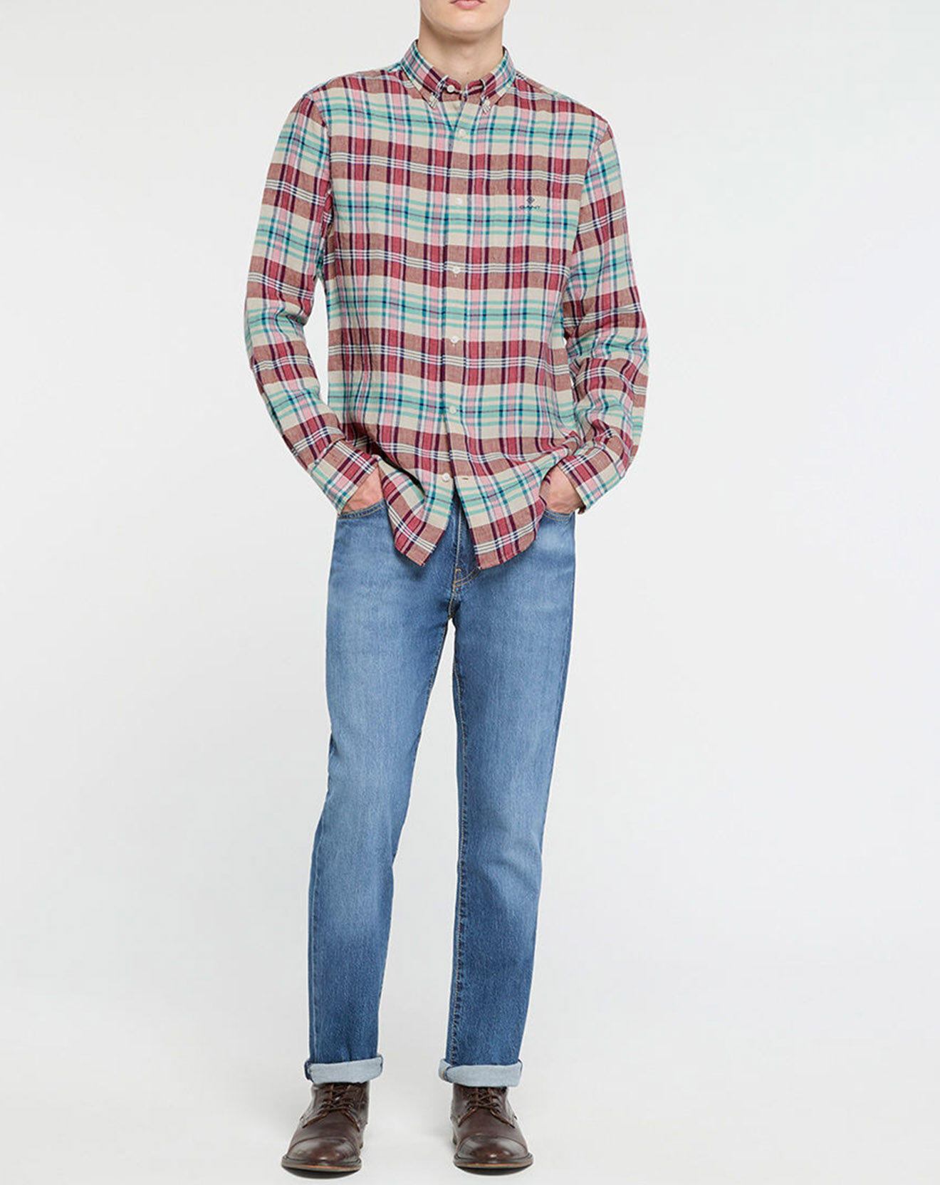 Gant Chemise 100% Lin rayée Madras rouge