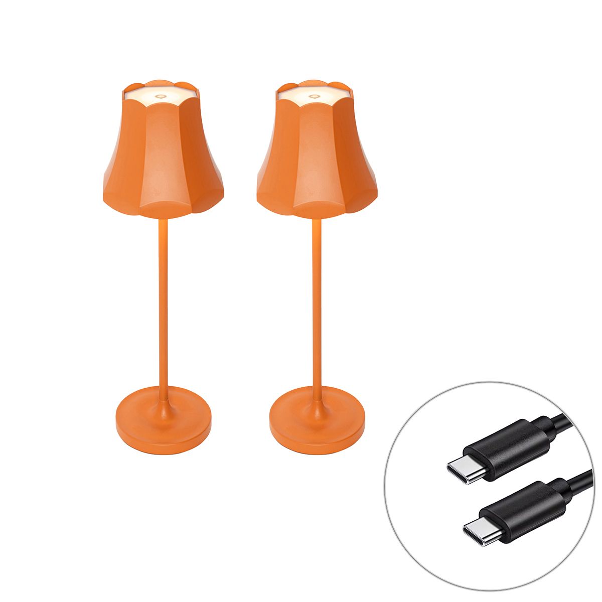 Set van 2 retro tafellampen oranje oplaadbaar IP44 - Granny
