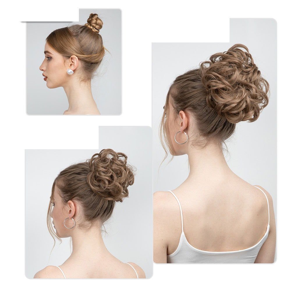 (Ø15cm) Kunsthaar Donut Haargummi Extensions Curly Band - Dunkelbraun