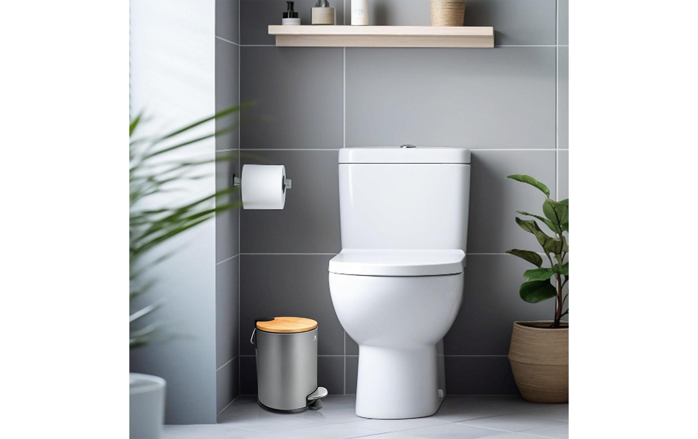 Tretmülleimer mit Softclose-Deckel 3 l, GrauAbfalleimer aus Bambus