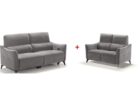 CONCEPT1 - Salon tissu Bergamo gris 3 places électrique + 2 places fixe