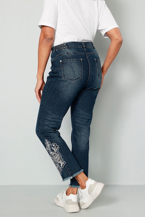 7/8-Jeans, Slim Fit, Saum-Stickerei, 5-Pocket