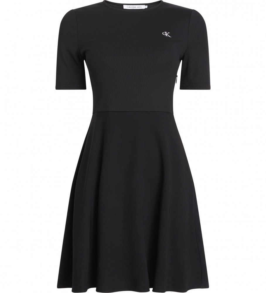 Vestido preto de manga curta com logo da Calvin Klein Jeans