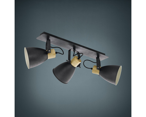 Plafondspot, 3-lichts, L 67 cm, antraciet, kap binnen crème/wit
