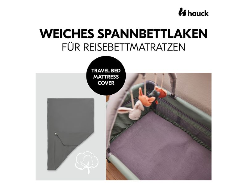 Hauck Fix-Leintuch Reisebett 120 x 60 cm, Dunkelgrau Weiches Spannbettlaken für Reisebettmatratzen