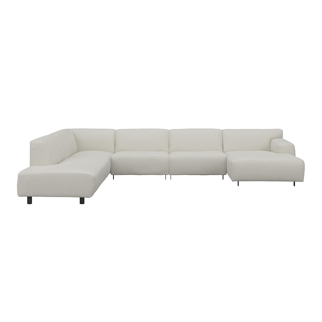 Vesta U-sofa Sjeselong høyre, 3-seter og åpen ende venstre. Big hjørnemodul, Tekstil Cortina White, sort metallben 10 cm, Comfort CM