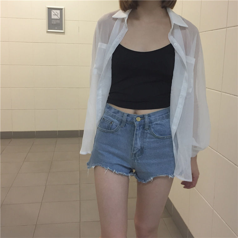 Hanji - Oversized doorschijnend overhemd met lange mouwen en kraag