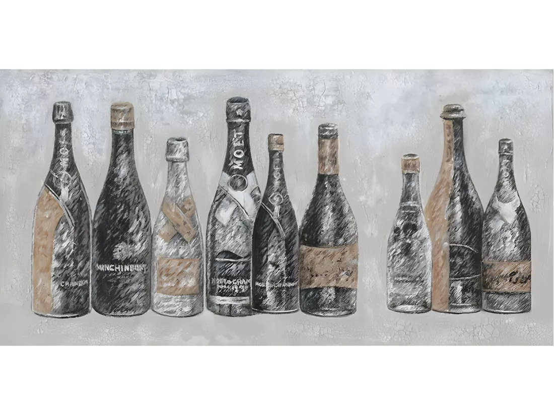 Tableau peinture vintage 9 bouteilles 120 x 60 cm - Champagne