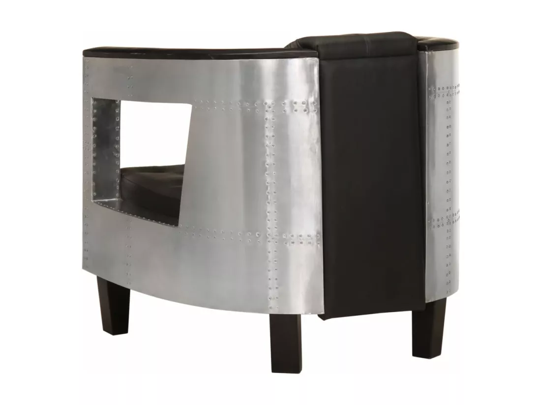 Fauteuil en style d'aviation noir cuir véritable