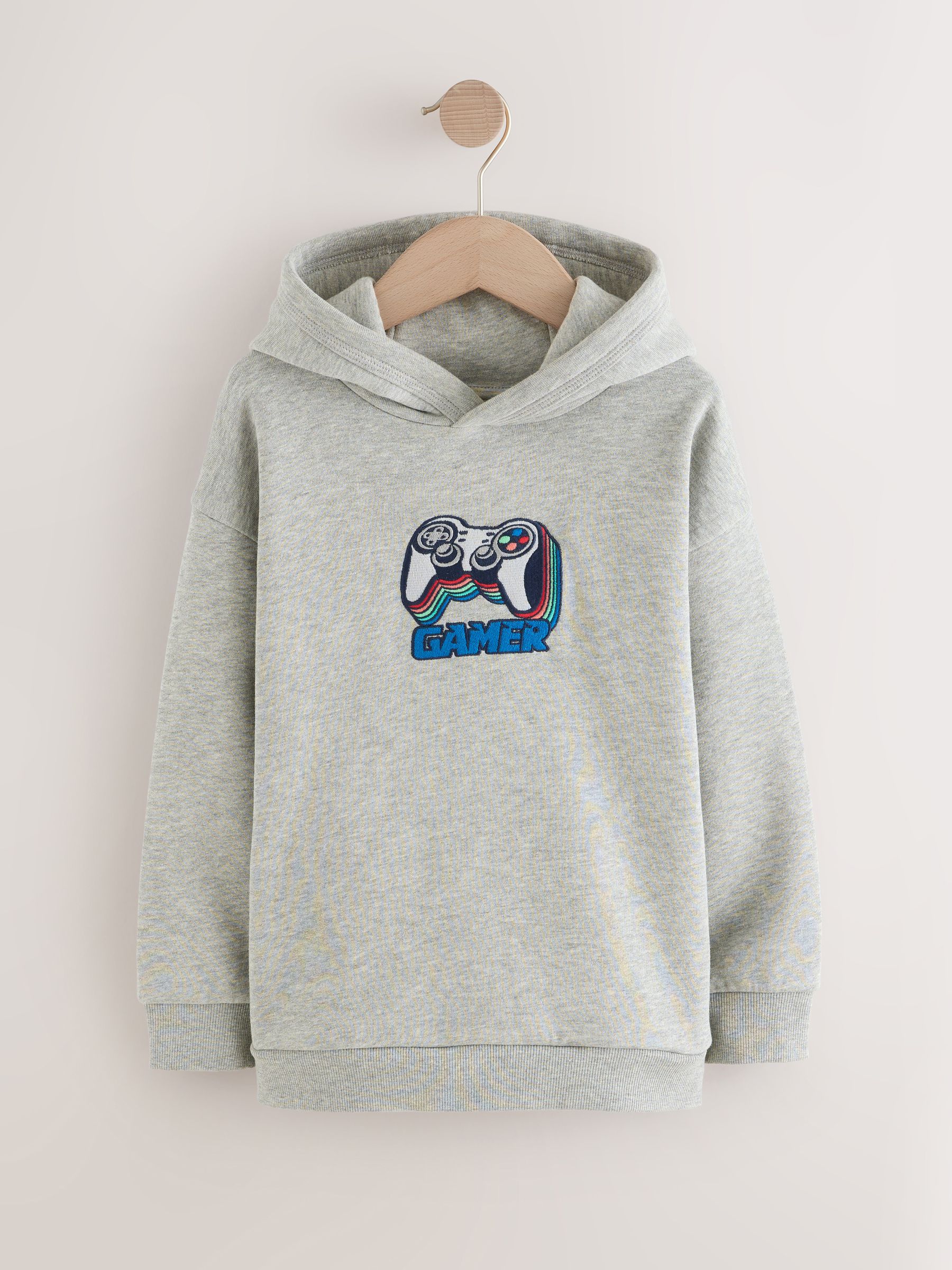 Grijze borduurwerkcontroller - Grafische print hoodie voor oudere jongens (3-16jaar)