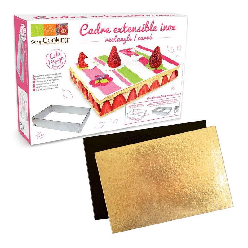 Cadre à pâtisserie extensible rectangle + 5 supports à gâteau Scrapcoo