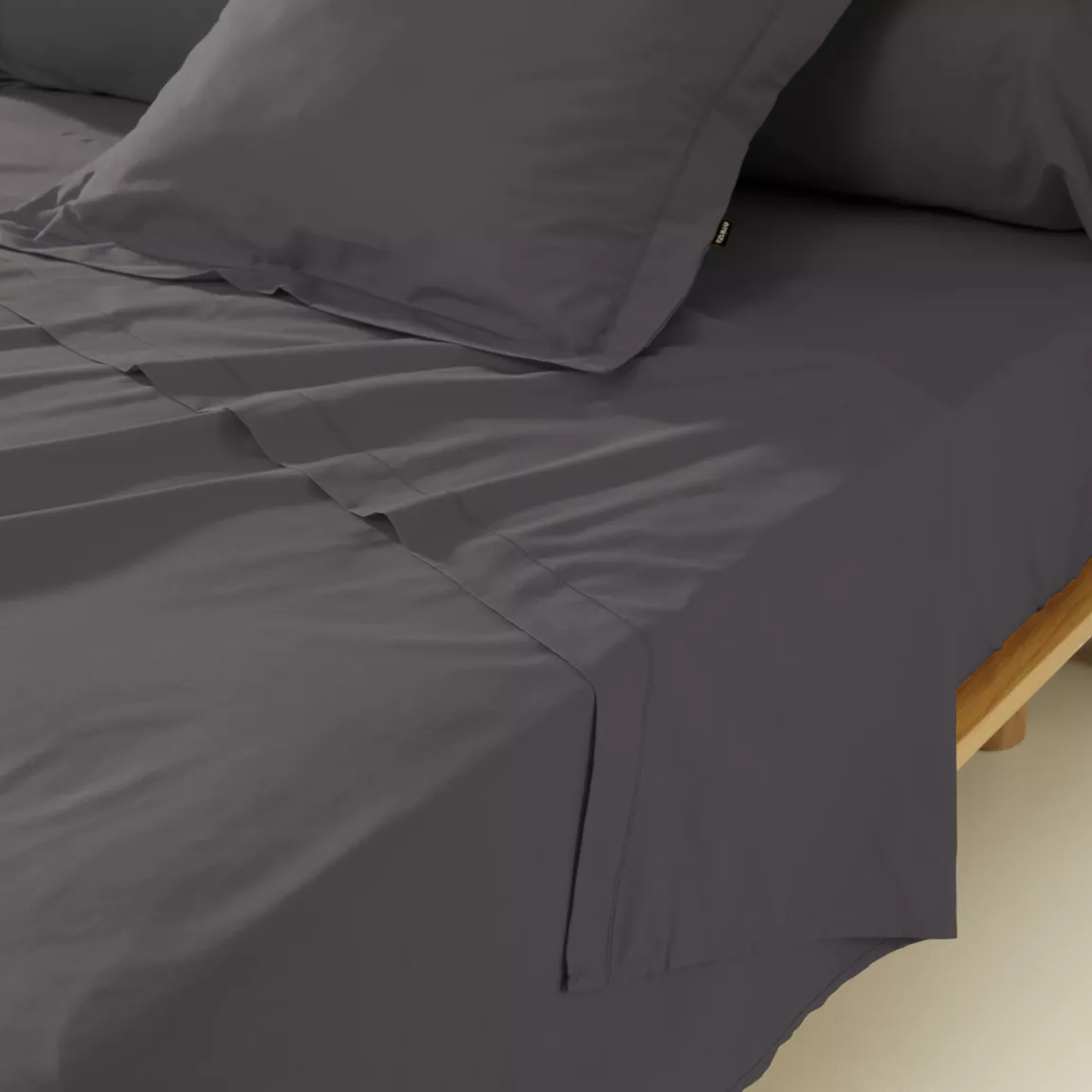 Drap plat percale de coton (240 x 300 cm) Cali Gris anthracite