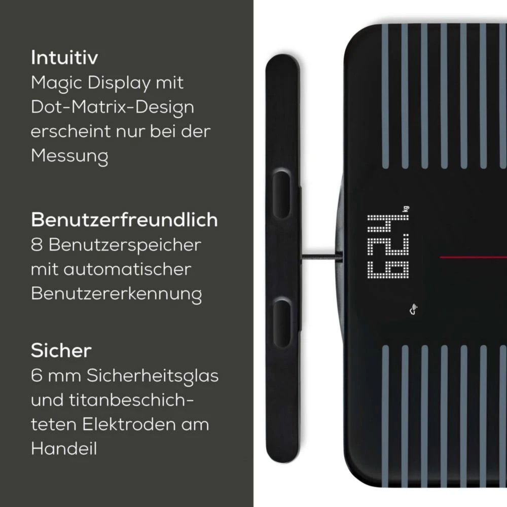 BF 990 Diagnosewaage LED Personen Waage mit Handteil zur Körperanalyse   App Funktion für iOS / Android (10379) - Schwarz