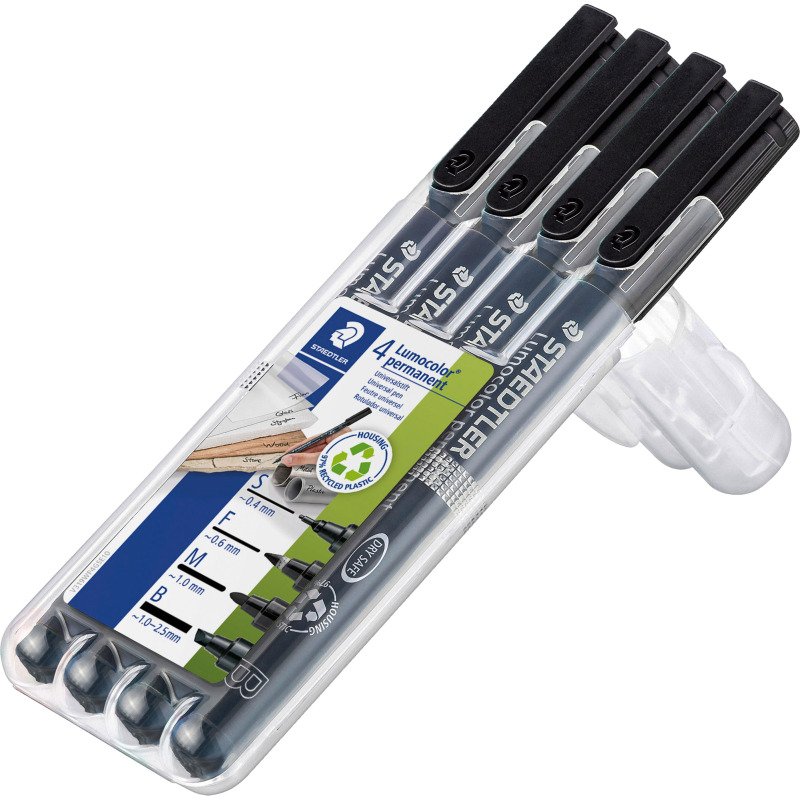 Stylo feutre Staedtler Lumocolor 319 permanent- Étui de 4 pointes assorties