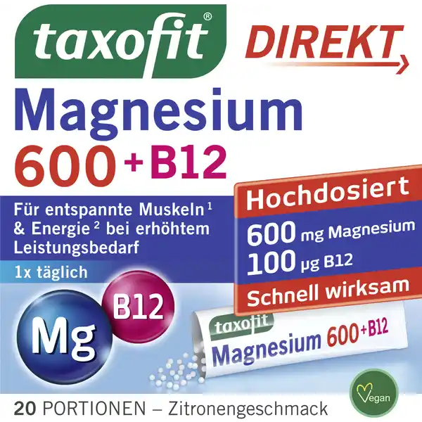 Magnesium 600 + B12 Direktgranulat Sticks