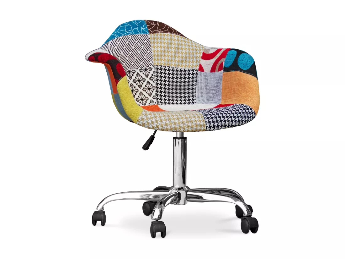 Chaise de bureau avec accoudoirs - Chaise de bureau à roulettes - Tapissée en patchwork - Patty Multicolore
