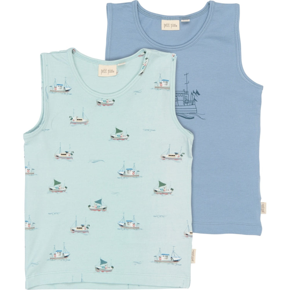 Køb Petit Piao Illusion Blue Boat AOP PPStar Boys Undertrøje 2-pack