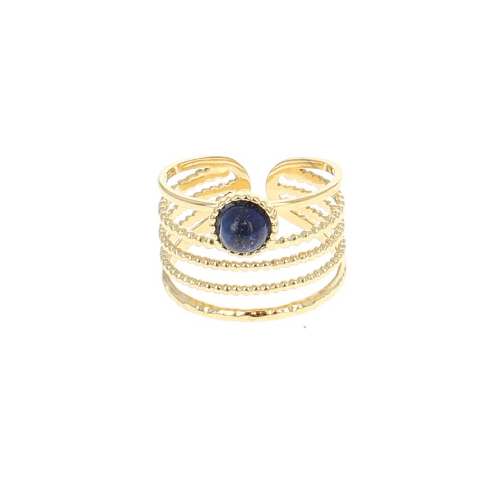 Bague dorée multi rangs pierre Lapis Lazuli Nusa Dua