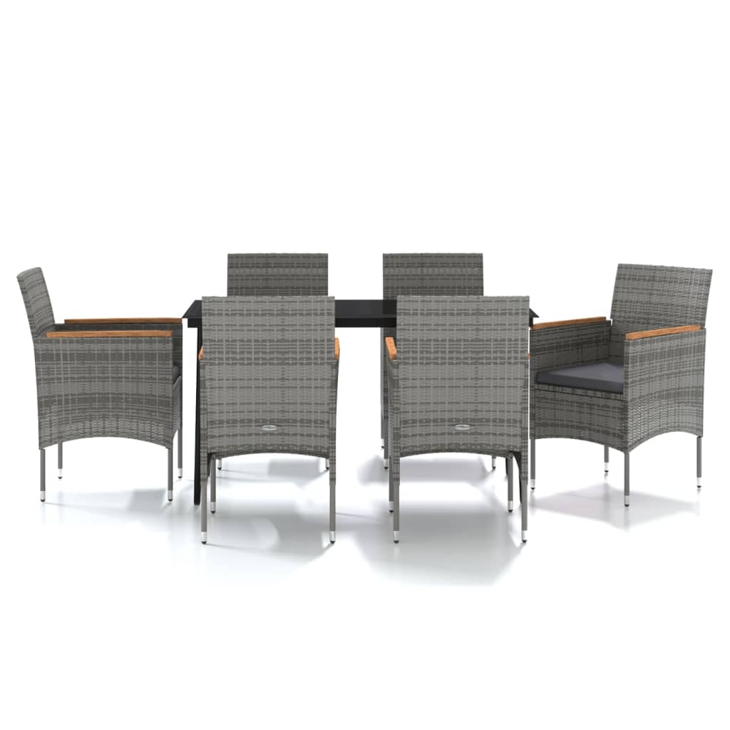 Mobilier de salle à manger de jardin coussins 7 pièces gris et noir