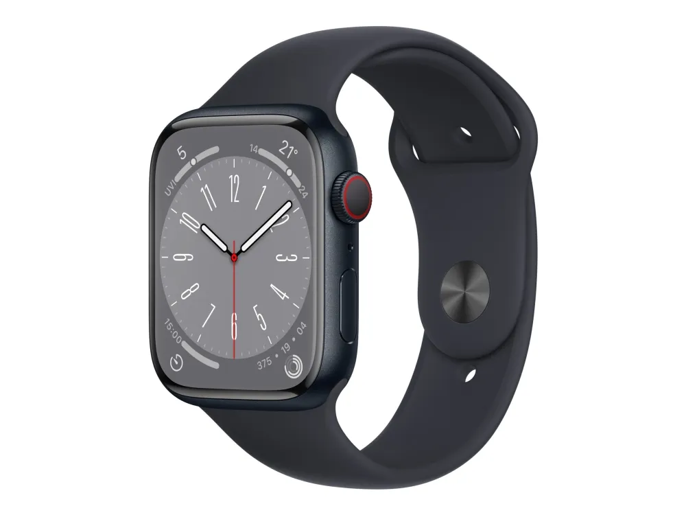Apple Watch Series 8 (GPS   Cellular) - 45 mm - midnatsaluminium - smart ur med sportsbånd - fluoroelastomer - midnat - båndstørrelse: Almindelig - 32 GB - Wi-Fi, LTE, Bluetooth, UWB - 4G - 38.8 g