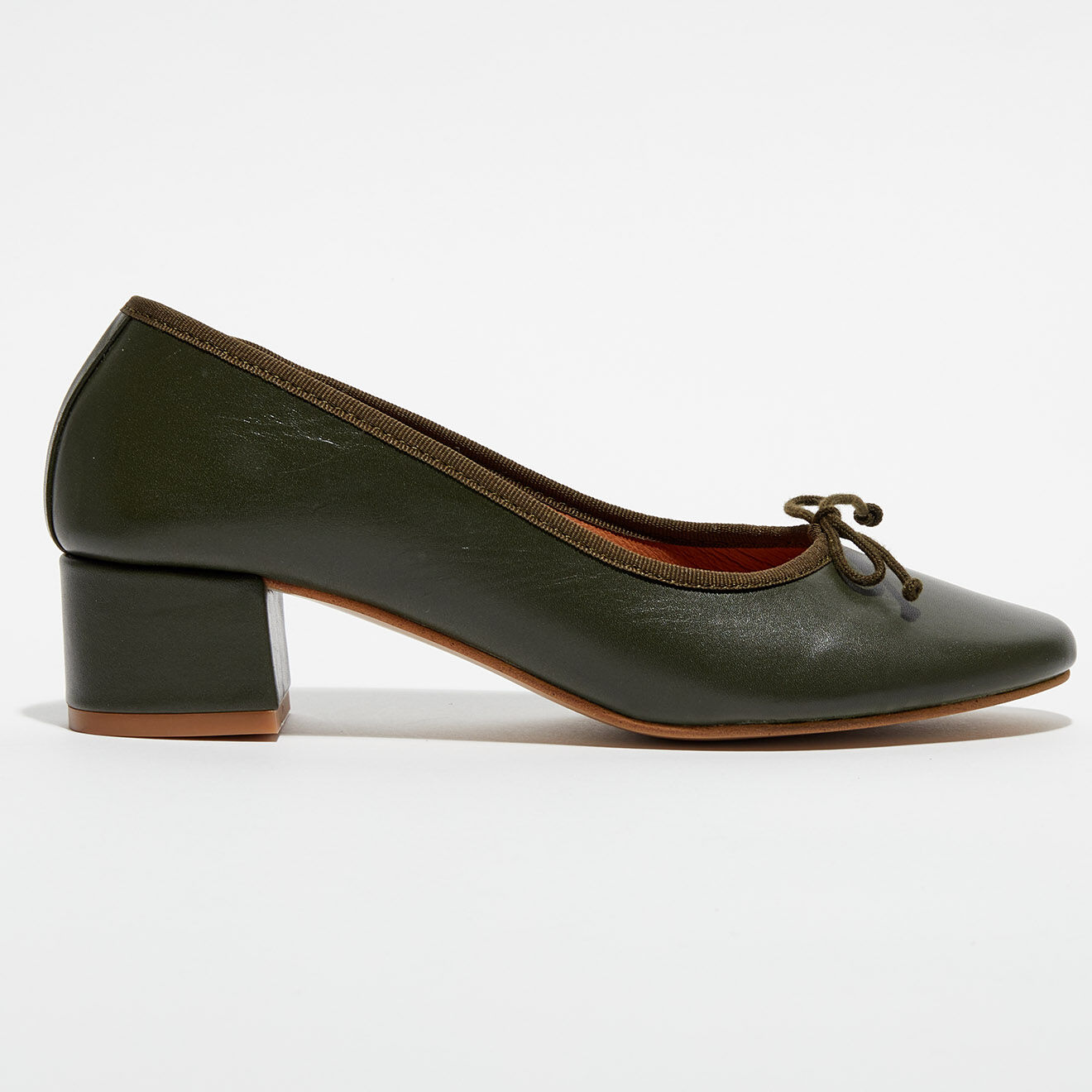 Quartier Latin Ballerines trotters en Cuir Diane vert kaki - Talon 4 cm