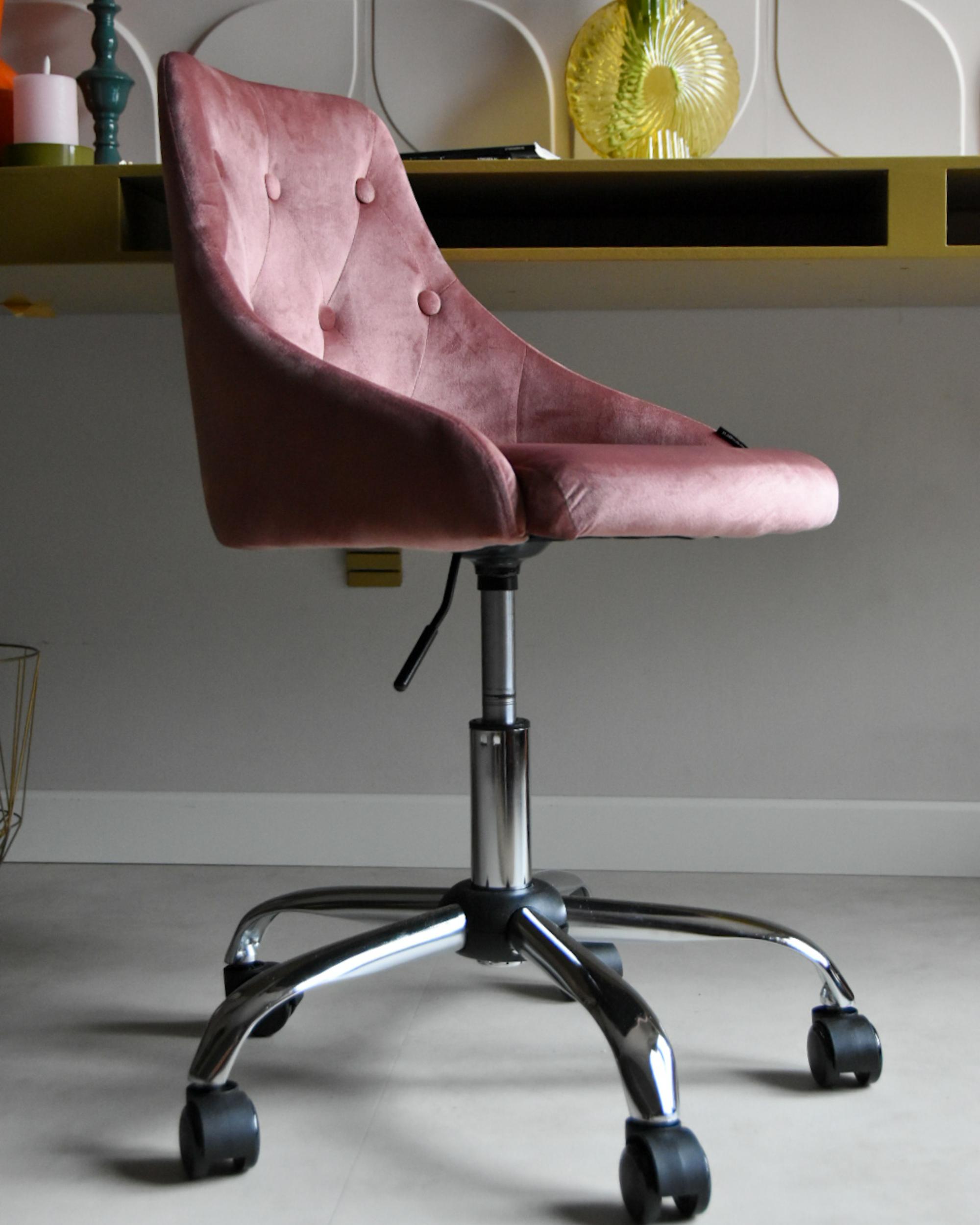 Bureaustoel PARRISH Fluweel Pastelroze