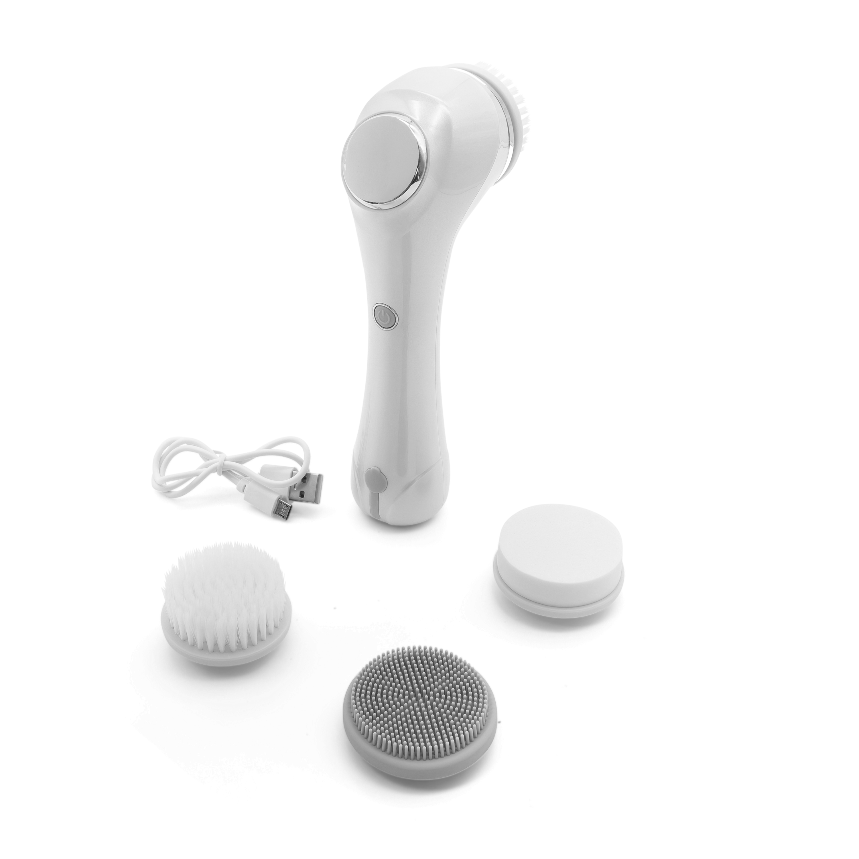 (6-tlg. Set) 2in1 Elektrischer USB Gesichtsreiniger / Gesichtsmassage Tiefenreinigung Reinigungsbürste - Weiss