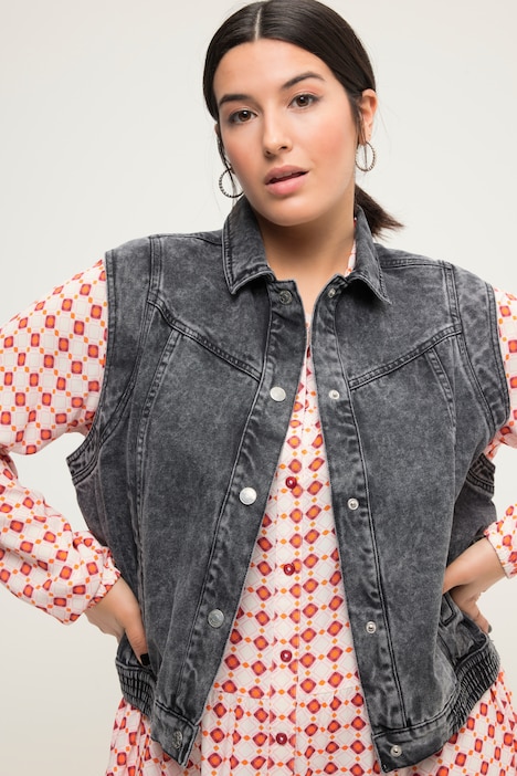 Jeans-Weste, Loose Fit, Hemdkragen, seitlich elastischer Saum