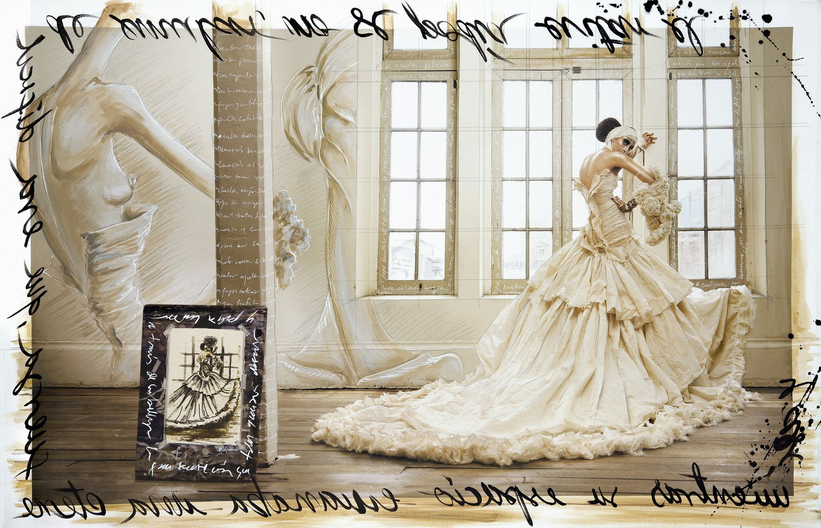 Haute Couture beige dress by Efren Isaza - Limited Edition. Edition of: 100. Signed.