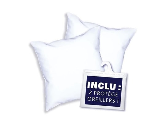 DODO - Oreiller carré Pack 2 oreillers tendance 60x60cm + 2 protege oreillers impe...