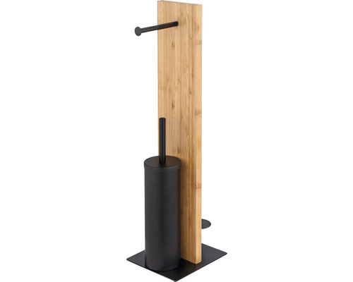Wenko Lesina 3-in-1 vrijstaande toiletborstelset, bamboe/zwart, 25376100