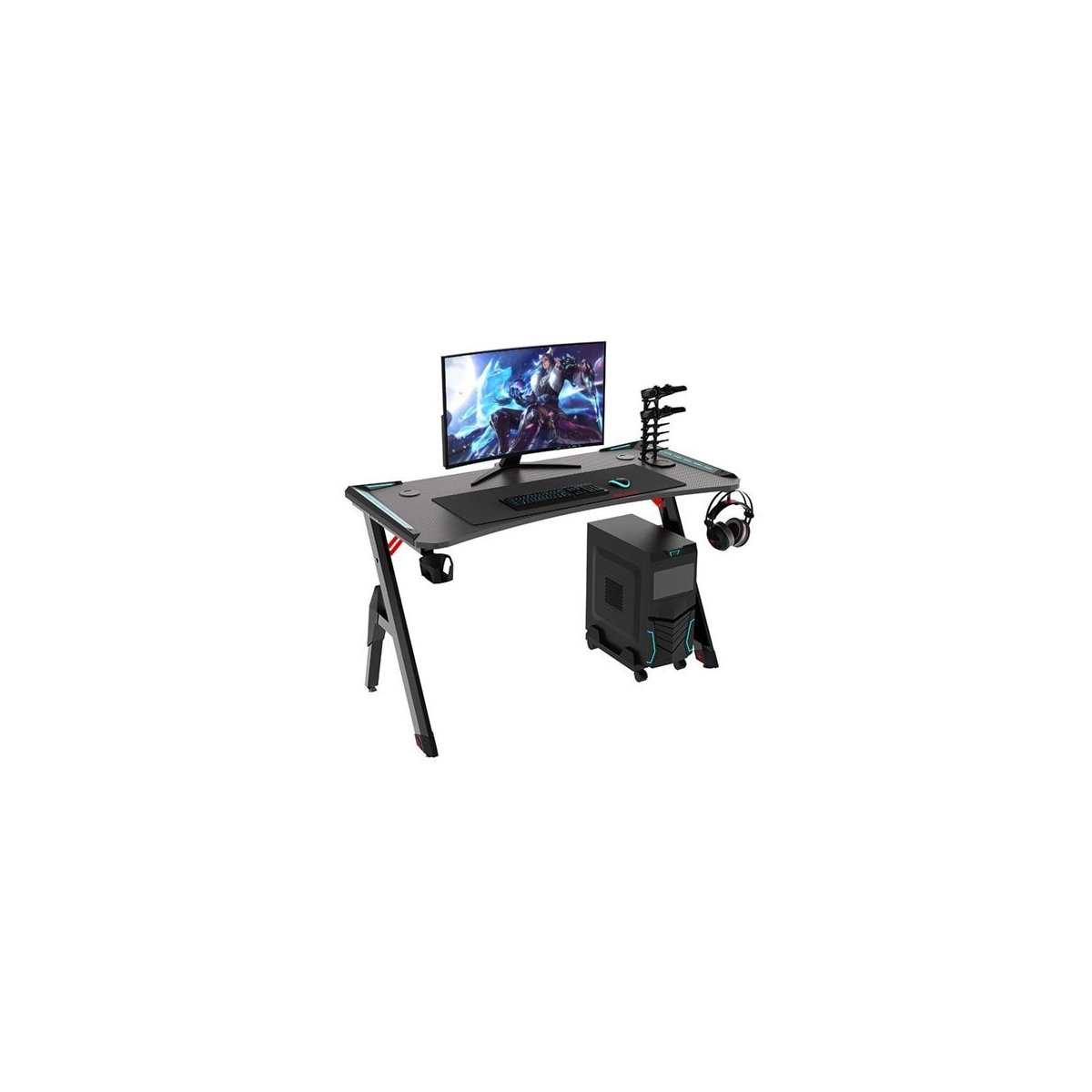 Gamingbord 140cm med RGB belysning - Svart