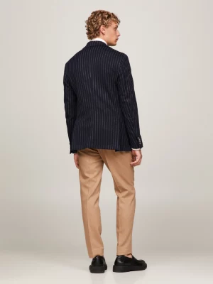 Blazer slim de malha risca de giz com abotoamento simples
